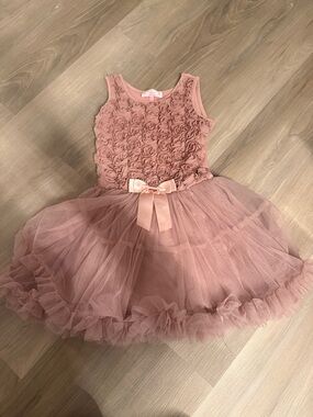 Popatu Girls Pink Rosette Tulle Dress with Bow